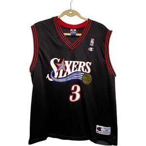 Philadelphia 76ers Allen Iverson 3 Champion Basketball Jersey Black FLAW